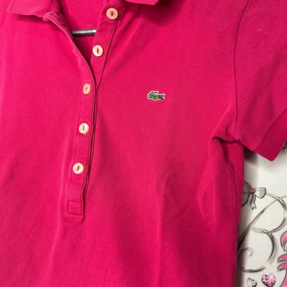 Lacoste Pink Polo Shirt crocodile alligator 🐊 logo button up golf preppy collar - Picture 4 of 9